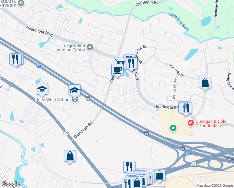 map of restaurants, bars, coffee shops, grocery stores, and more near 14236 Haro Trail in Gainesville