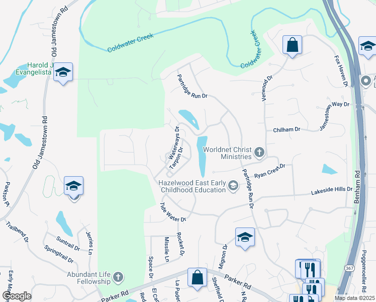map of restaurants, bars, coffee shops, grocery stores, and more near 6528 East Dolphin Circle in Florissant