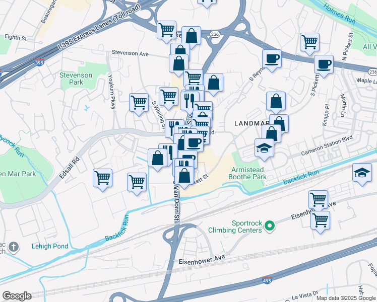 map of restaurants, bars, coffee shops, grocery stores, and more near 506a South Van Dorn Street in Alexandria