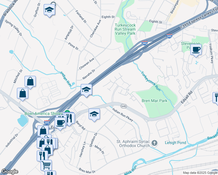 map of restaurants, bars, coffee shops, grocery stores, and more near 6412 Hawk View Lane in Alexandria