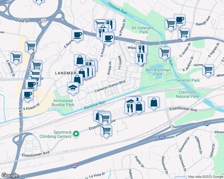 map of restaurants, bars, coffee shops, grocery stores, and more near 5123 Knapp Place in Alexandria