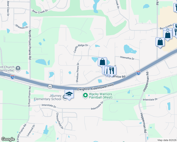 map of restaurants, bars, coffee shops, grocery stores, and more near 117 Cabot Ct in Wentzville