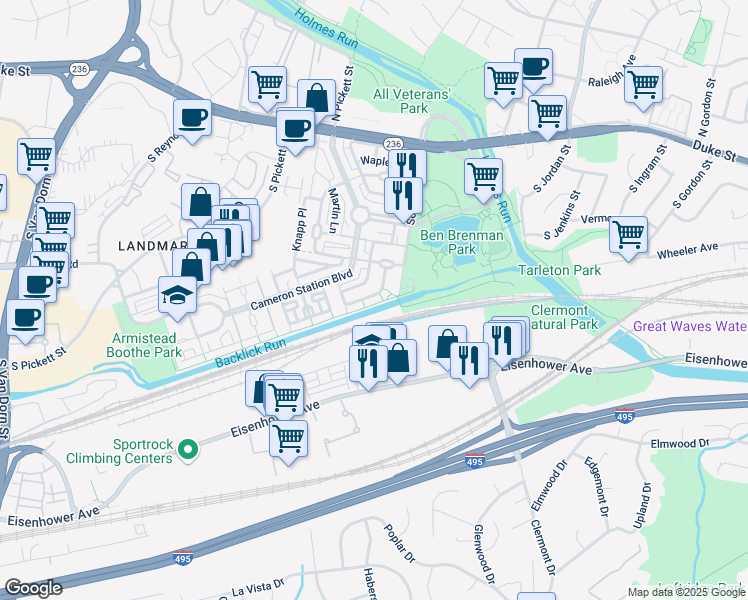 map of restaurants, bars, coffee shops, grocery stores, and more near 262 Murtha Street in Alexandria