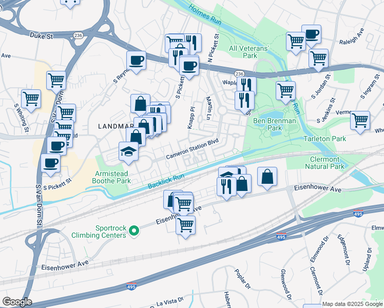 map of restaurants, bars, coffee shops, grocery stores, and more near 5128 Knapp Place in Alexandria