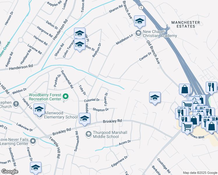 map of restaurants, bars, coffee shops, grocery stores, and more near 5006 Wilkins Drive in Temple Hills