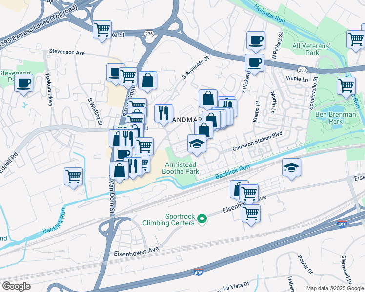 map of restaurants, bars, coffee shops, grocery stores, and more near 431 Nottoway Walk in Alexandria