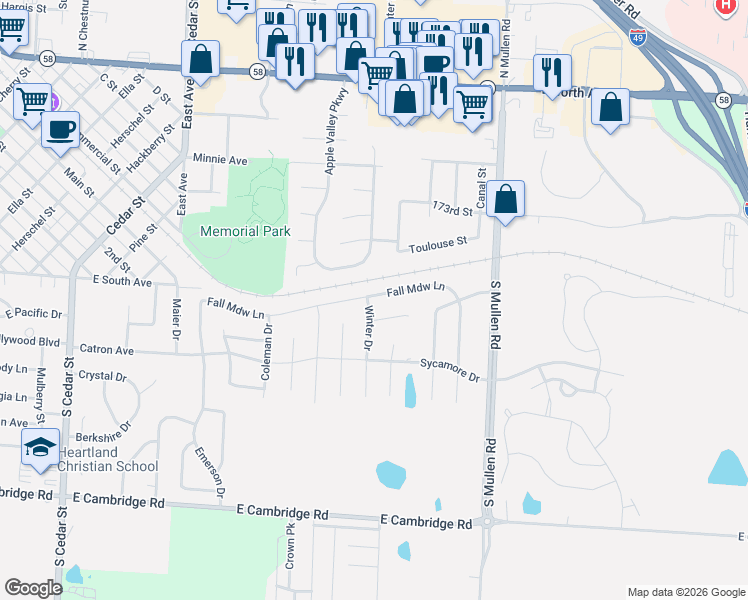 map of restaurants, bars, coffee shops, grocery stores, and more near 1001 Fall Meadow Lane in Belton
