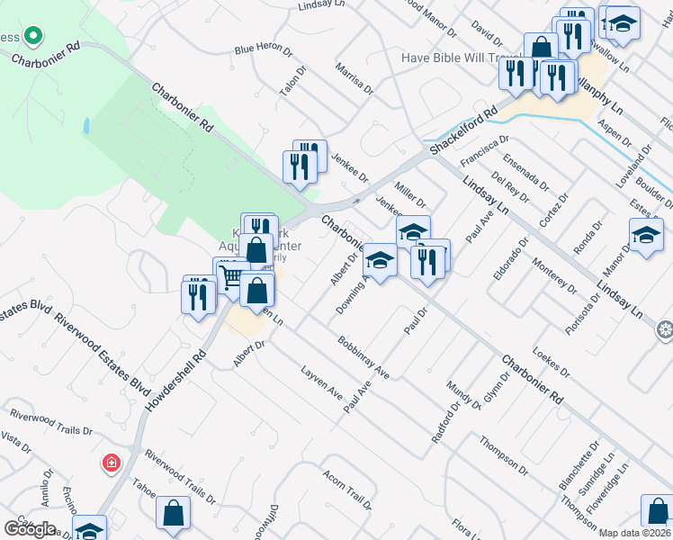 map of restaurants, bars, coffee shops, grocery stores, and more near 375 Albert Drive in Florissant