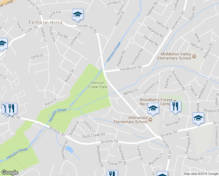 map of restaurants, bars, coffee shops, grocery stores, and more near 5601 Temple Hill Road in Temple Hills