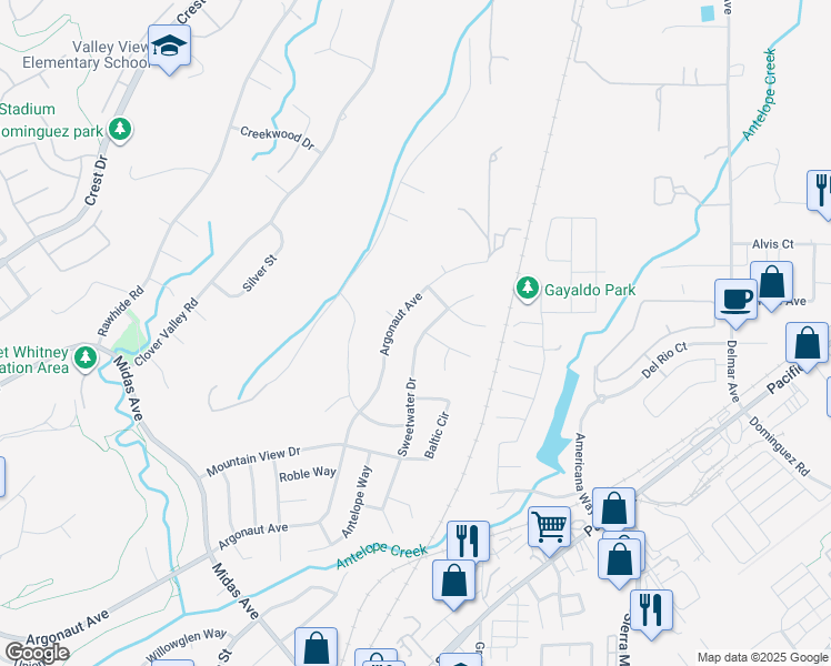 map of restaurants, bars, coffee shops, grocery stores, and more near 3939 Sweetwater Drive in Rocklin