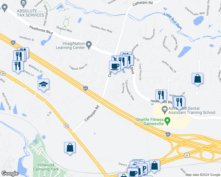 map of restaurants, bars, coffee shops, grocery stores, and more near 14255 Haro Trail in Gainesville