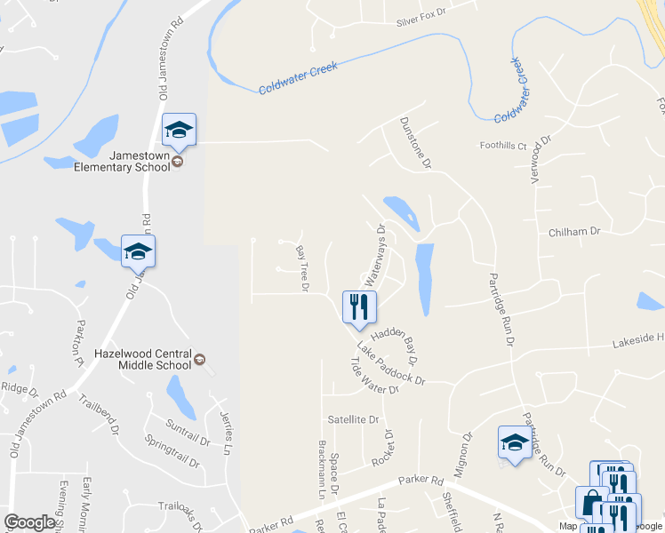 map of restaurants, bars, coffee shops, grocery stores, and more near 12720 Needle Point Court in Florissant