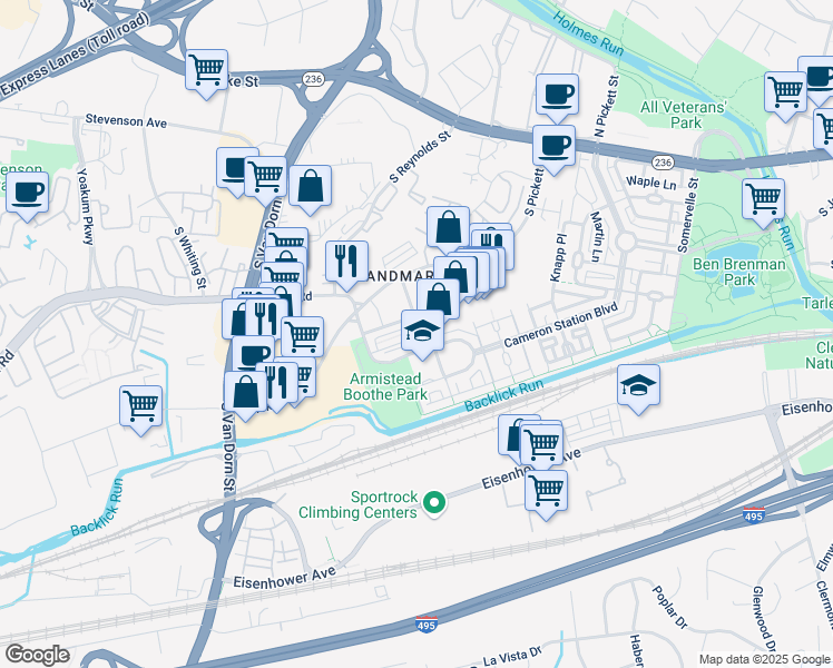 map of restaurants, bars, coffee shops, grocery stores, and more near 404 Nottoway Walk in Alexandria