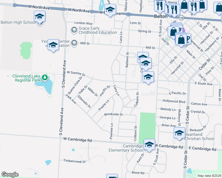 map of restaurants, bars, coffee shops, grocery stores, and more near 403 Pacific Dr in Belton