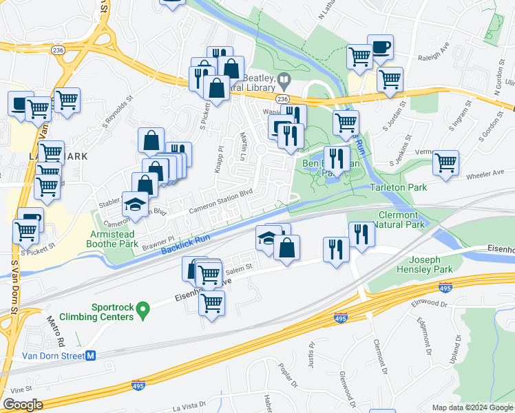 map of restaurants, bars, coffee shops, grocery stores, and more near 277 Murtha Street in Alexandria