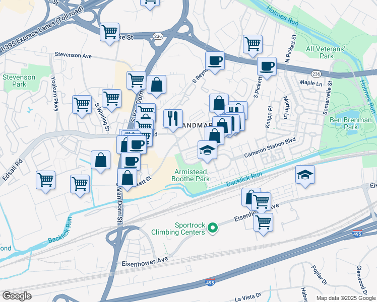 map of restaurants, bars, coffee shops, grocery stores, and more near 440 Stabler Lane in Alexandria