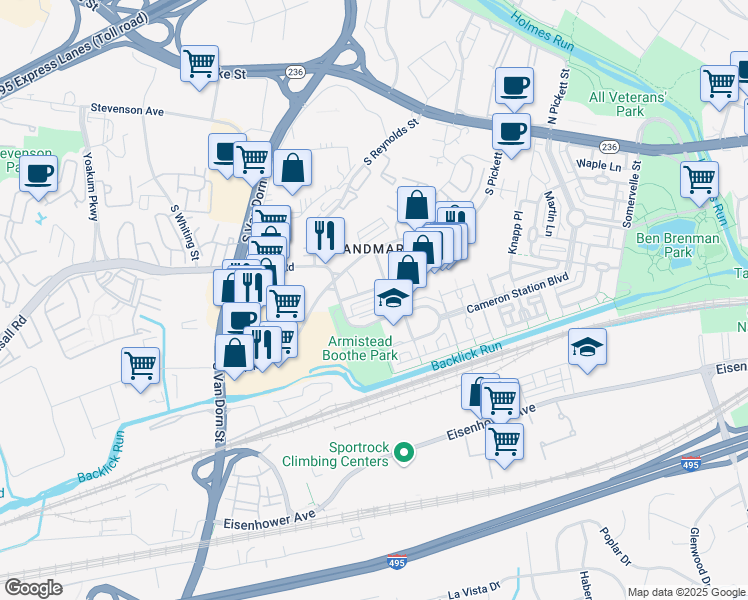 map of restaurants, bars, coffee shops, grocery stores, and more near 425 Nottoway Walk in Alexandria