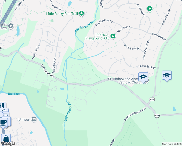 map of restaurants, bars, coffee shops, grocery stores, and more near 6804 Marleigh Court in Clifton
