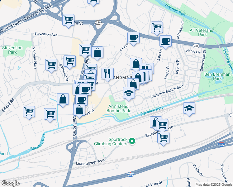 map of restaurants, bars, coffee shops, grocery stores, and more near 442 Stabler Lane in Alexandria
