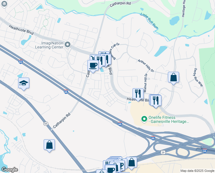 map of restaurants, bars, coffee shops, grocery stores, and more near 14076 Cannondale Way in Gainesville