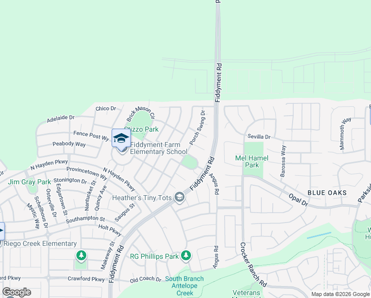 map of restaurants, bars, coffee shops, grocery stores, and more near 4058 Parkland Way in Roseville