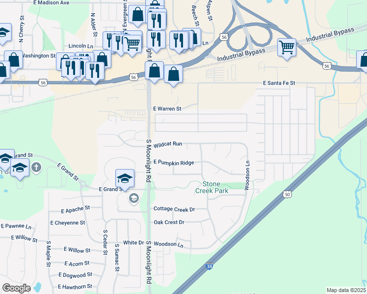 map of restaurants, bars, coffee shops, grocery stores, and more near 931 Wildcat Run in Gardner