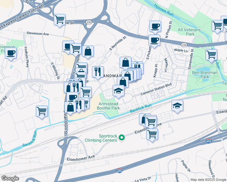 map of restaurants, bars, coffee shops, grocery stores, and more near 419 Nottoway Walk in Alexandria