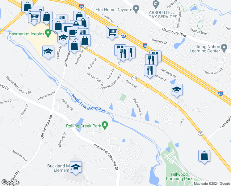 map of restaurants, bars, coffee shops, grocery stores, and more near 14441 Colonel Wood Road in Gainesville