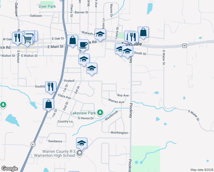 map of restaurants, bars, coffee shops, grocery stores, and more near 908 Vosholl Avenue in Warrenton