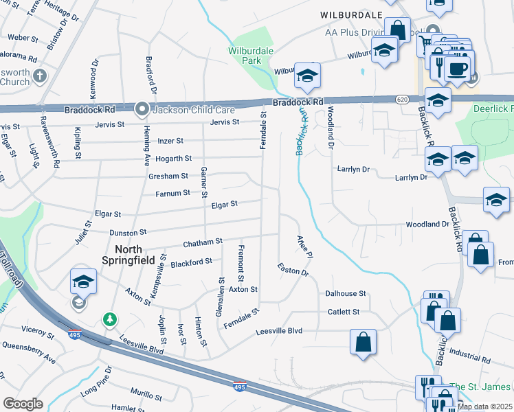map of restaurants, bars, coffee shops, grocery stores, and more near 5305 Ferndale Street in Springfield