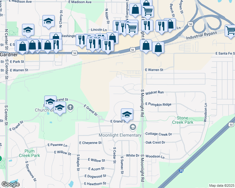 map of restaurants, bars, coffee shops, grocery stores, and more near 758 Redwood Street in Gardner