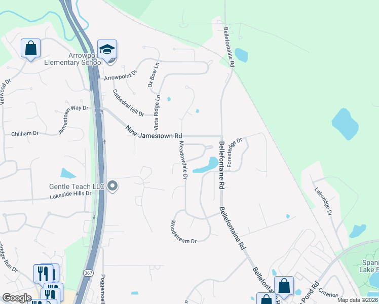 map of restaurants, bars, coffee shops, grocery stores, and more near 1742 Honeybrook Lane in St. Louis