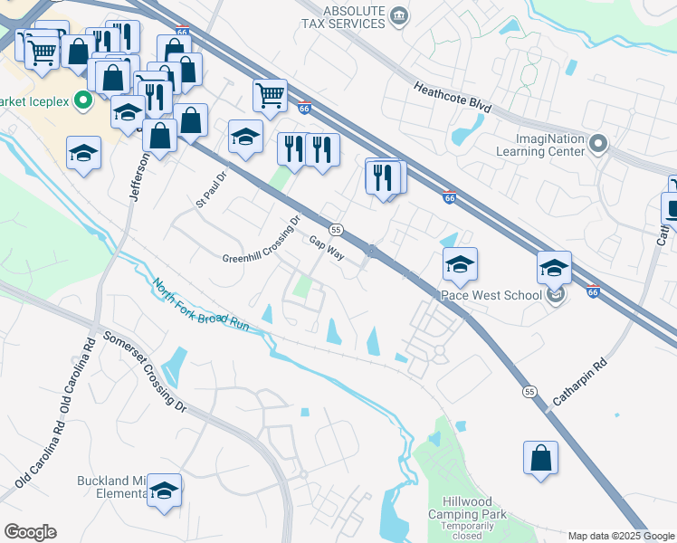 map of restaurants, bars, coffee shops, grocery stores, and more near 6998 Gillis Way in Gainesville