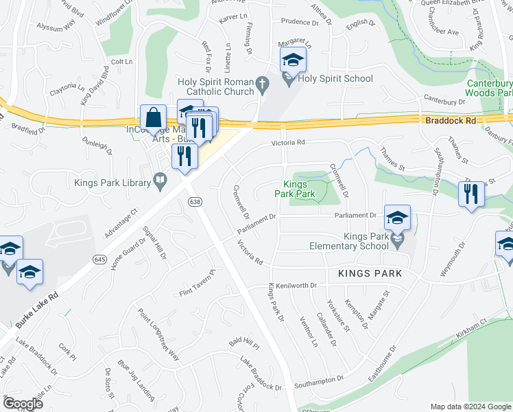 map of restaurants, bars, coffee shops, grocery stores, and more near 8820 Trafalgar Court in Springfield