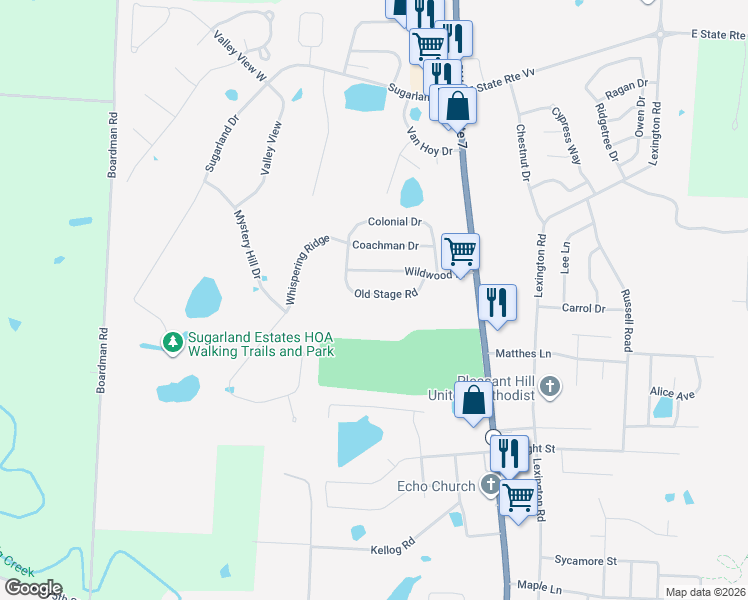 map of restaurants, bars, coffee shops, grocery stores, and more near 806 Old Stage Rd in Pleasant Hill