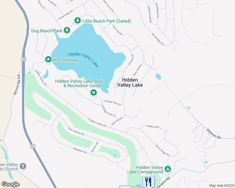 map of restaurants, bars, coffee shops, grocery stores, and more near 19316 North Shore Court in Hidden Valley Lake