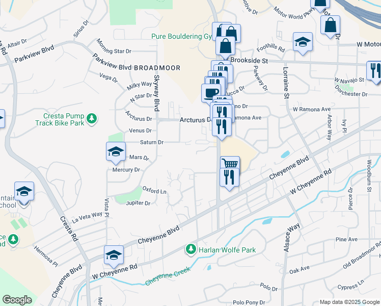 map of restaurants, bars, coffee shops, grocery stores, and more near 859 Redemption Point in Colorado Springs