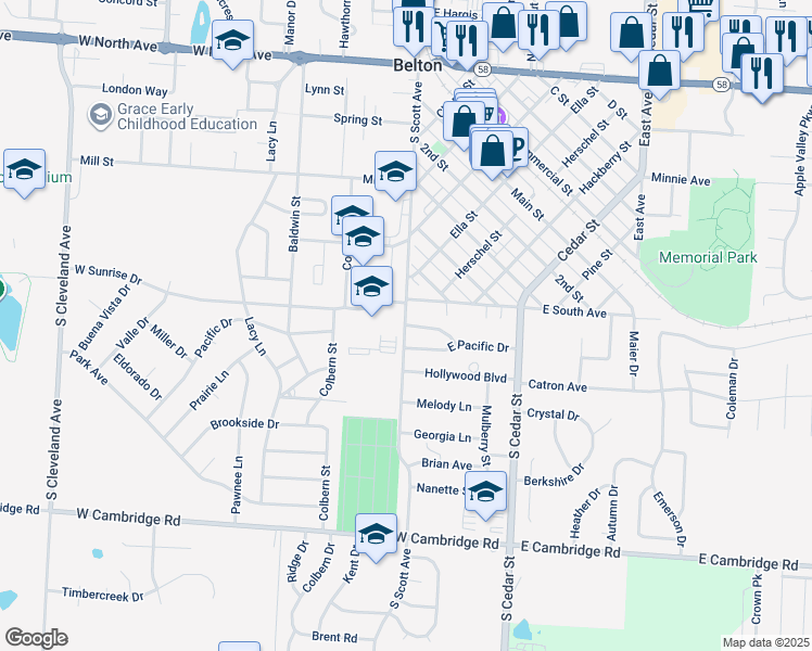 map of restaurants, bars, coffee shops, grocery stores, and more near 554 South Scott Avenue in Belton