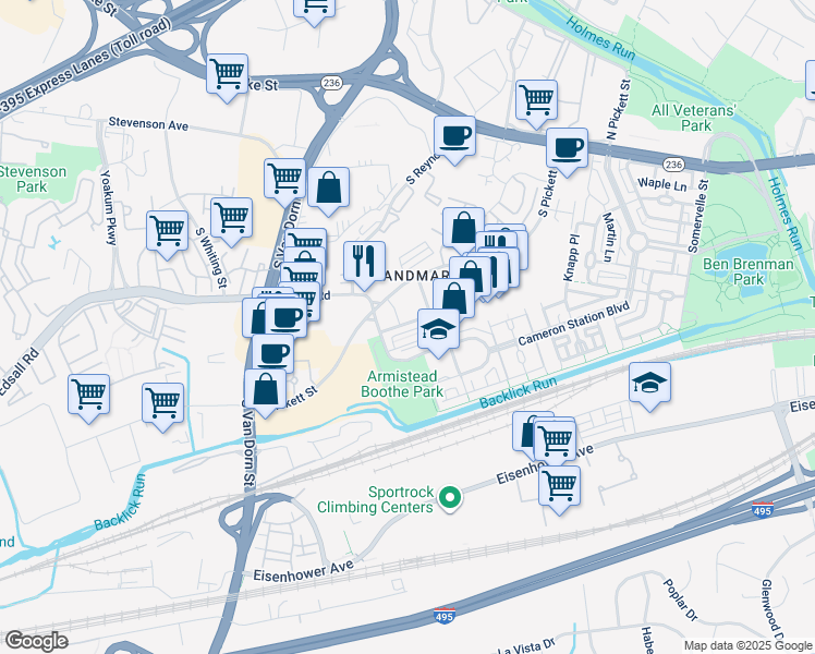 map of restaurants, bars, coffee shops, grocery stores, and more near 430 Stabler Lane in Alexandria