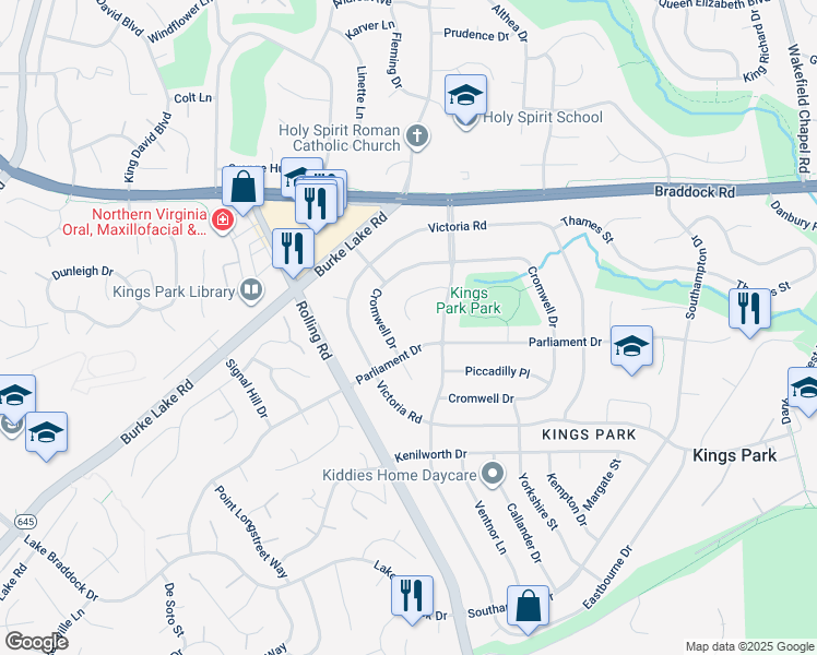 map of restaurants, bars, coffee shops, grocery stores, and more near 8820 Trafalgar Court in Springfield