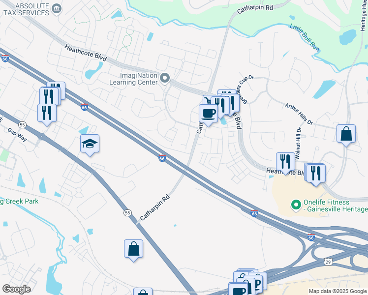 map of restaurants, bars, coffee shops, grocery stores, and more near 6927 Traditions Trail in Gainesville