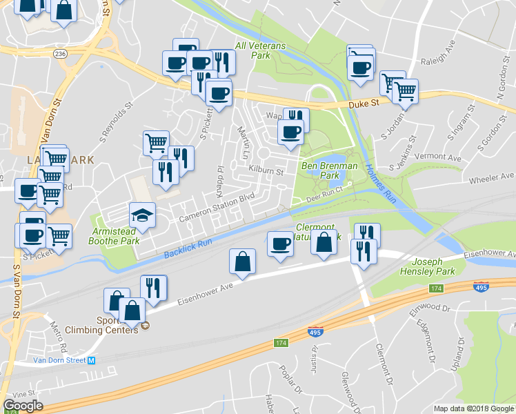 map of restaurants, bars, coffee shops, grocery stores, and more near 262 Medlock Lane in Alexandria