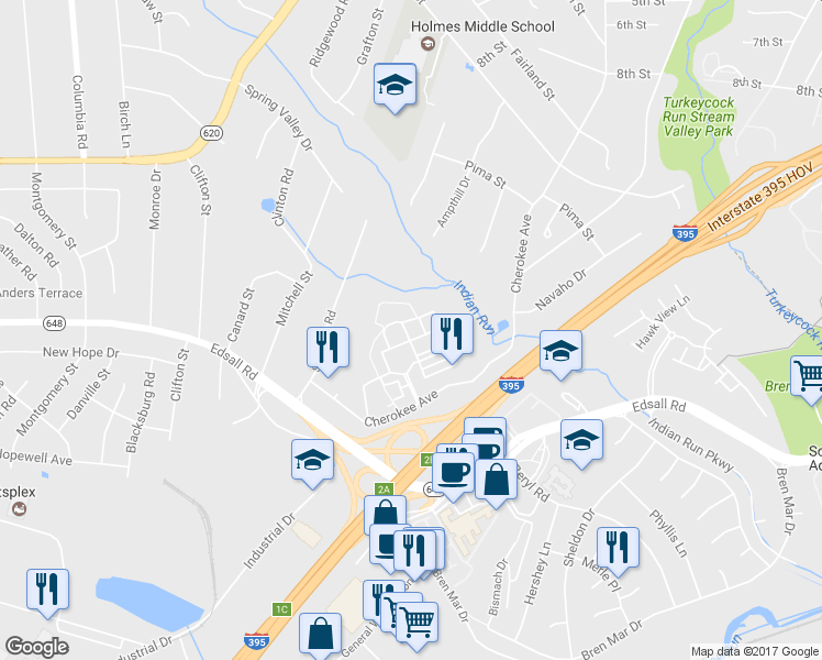 map of restaurants, bars, coffee shops, grocery stores, and more near 5309 Chieftain Circle in Alexandria