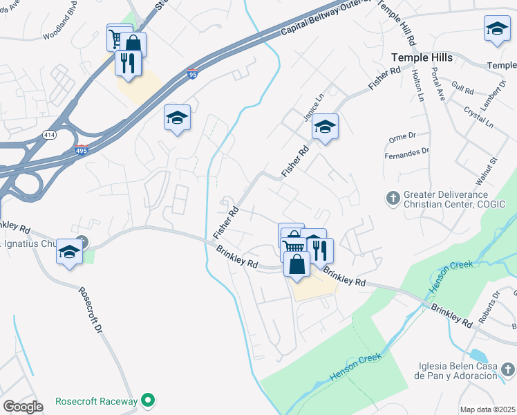 map of restaurants, bars, coffee shops, grocery stores, and more near 3014 Brinkley Station Drive in Temple Hills