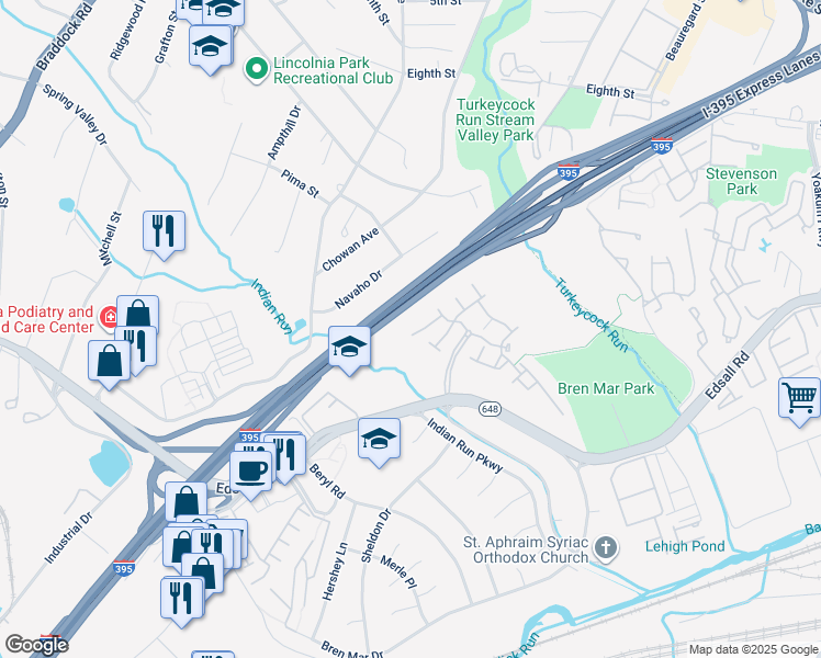 map of restaurants, bars, coffee shops, grocery stores, and more near 6392 Levtov Landing in Alexandria