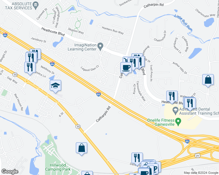 map of restaurants, bars, coffee shops, grocery stores, and more near 6935 Traditions Trail in Gainesville