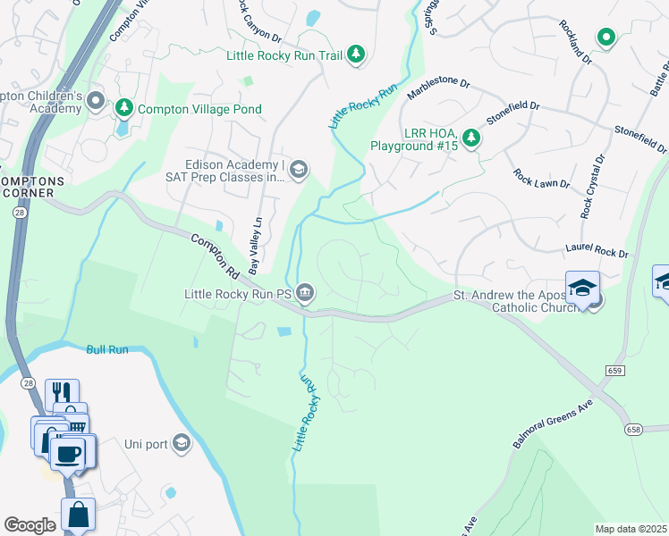map of restaurants, bars, coffee shops, grocery stores, and more near 14045 Compton Heights Court in Clifton