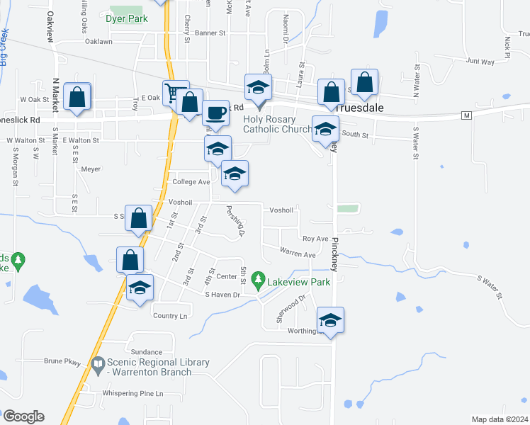 map of restaurants, bars, coffee shops, grocery stores, and more near 908 Vosholl Avenue in Warrenton