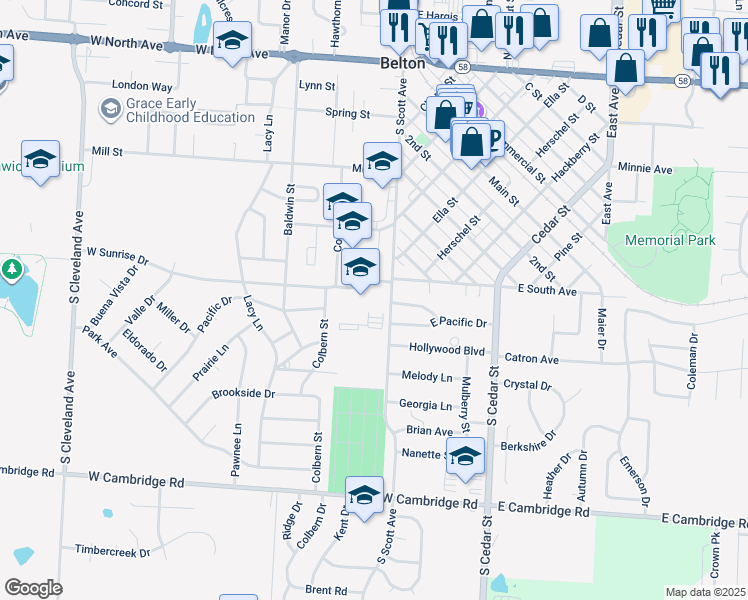 map of restaurants, bars, coffee shops, grocery stores, and more near 554 South Scott Avenue in Belton