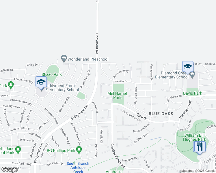 map of restaurants, bars, coffee shops, grocery stores, and more near 1940 Terracina Circle in Roseville